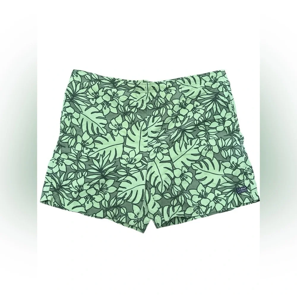 L.L Bean green floral swim trunks